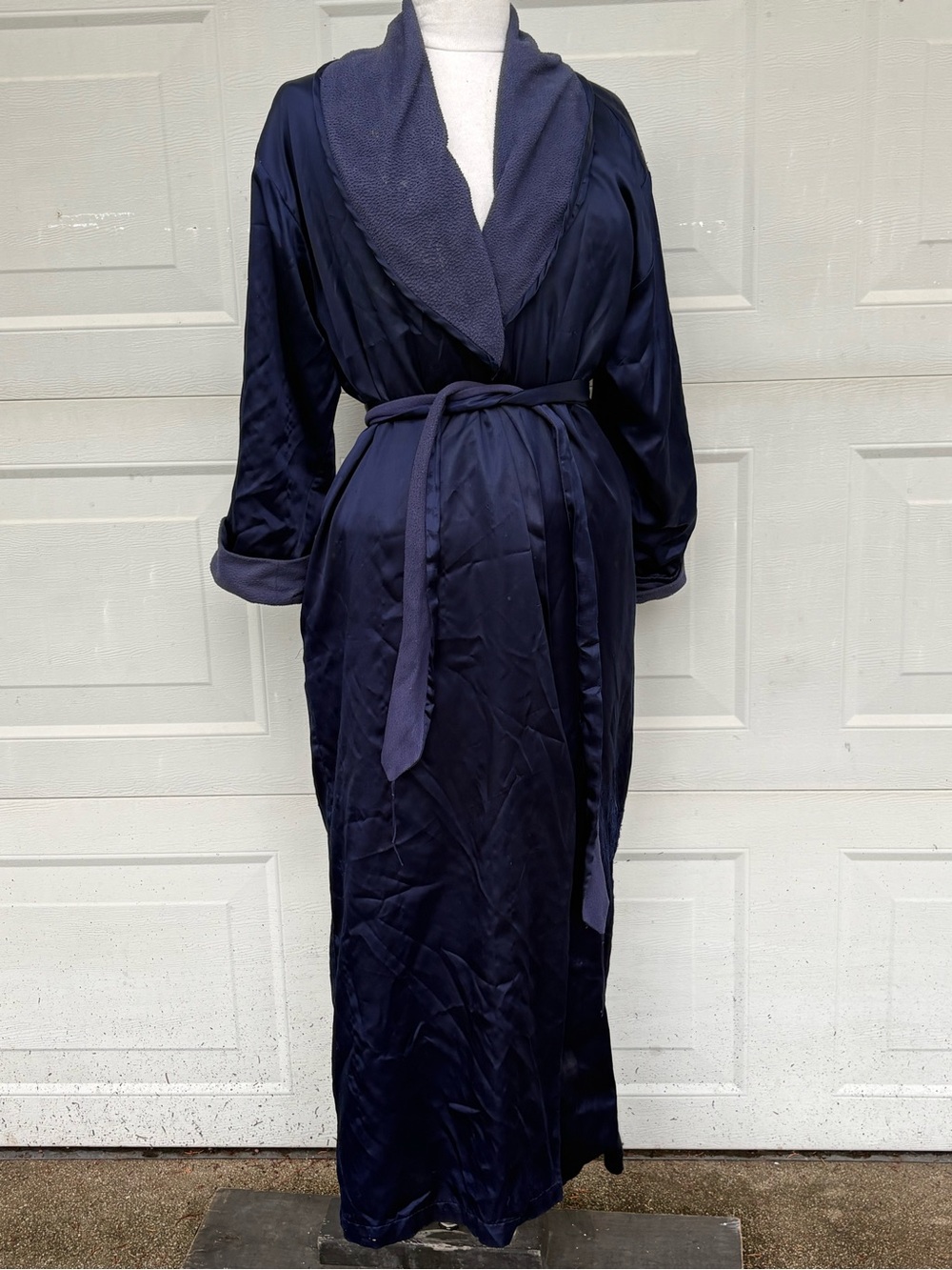 Victoria's Secret Blue Satin Fleece Lined Robe XS/S Belt Pockets Flaw